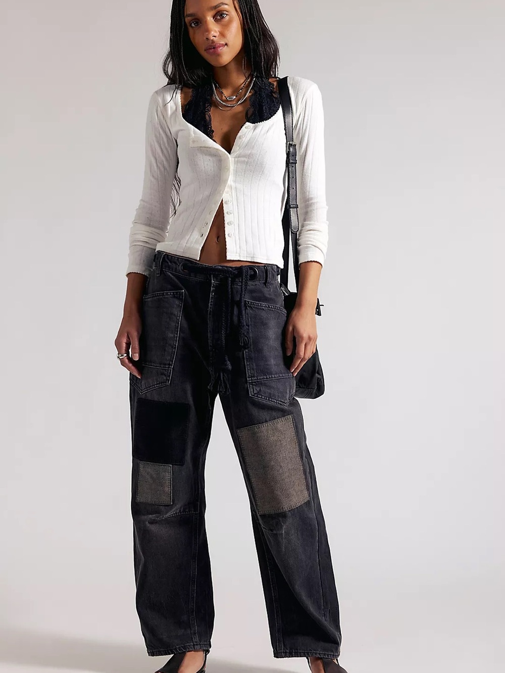 We The Free Black Patchwork Wide-Leg Jeans